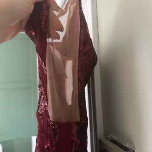 Red Sequin Dress with Sheer Panel